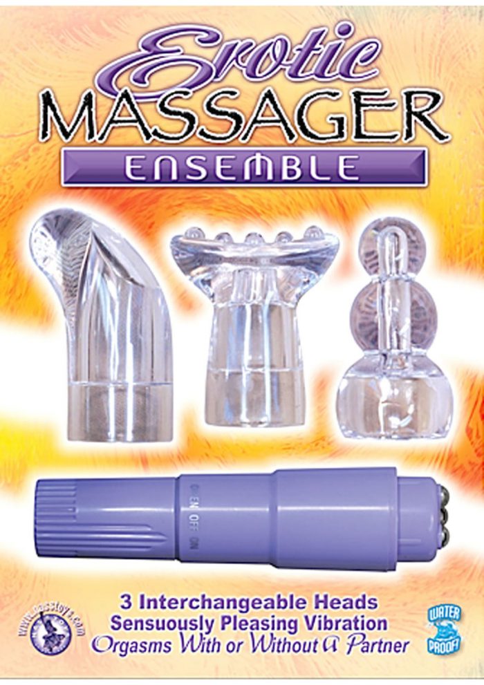 Erotic Massager Ensemble 3 Interchangeable Heads Waterproof Purple