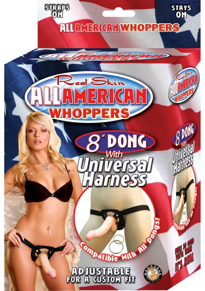 Real Skin All American Whoppers Dong With Universal Harness 8 Inch Flesh