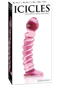 Icicles No 28 Textured Glass Dildo 7 Inch Pink