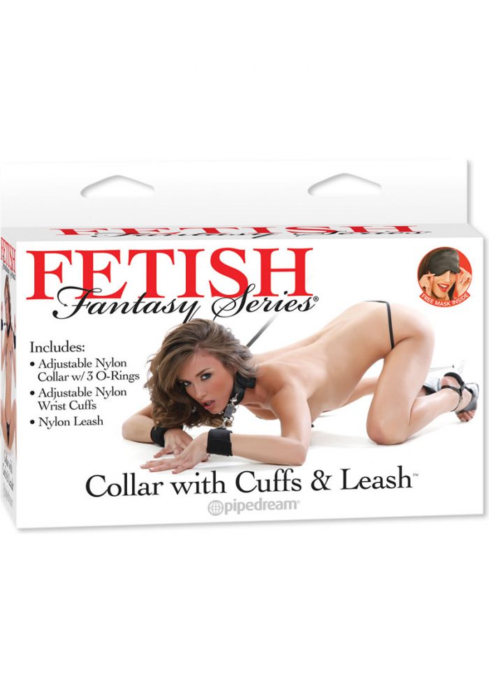 Fetish Fantasy Series Collar With Cuffs and Leash Adjustable Nylon Bondage Restraint Kit Black