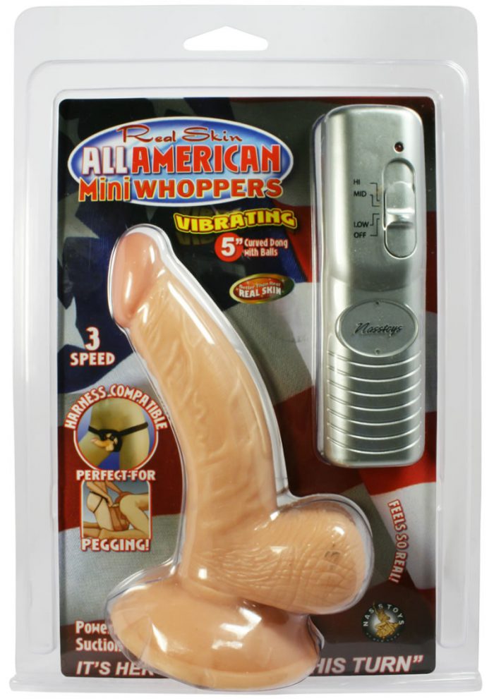 Real Skin All American Mini Whoppers Vibrating Dong With Balls Flesh 5 Inch