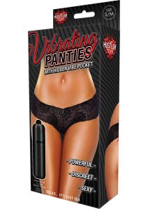 Hustler Toys Vibrating Panties Lace Up Back Thong With Hidden Vibe Pocket Black Small/Medium