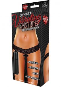 Hustler Toys Crotchless Vibrating Panties With Pleasure Beads Black Small/Medium