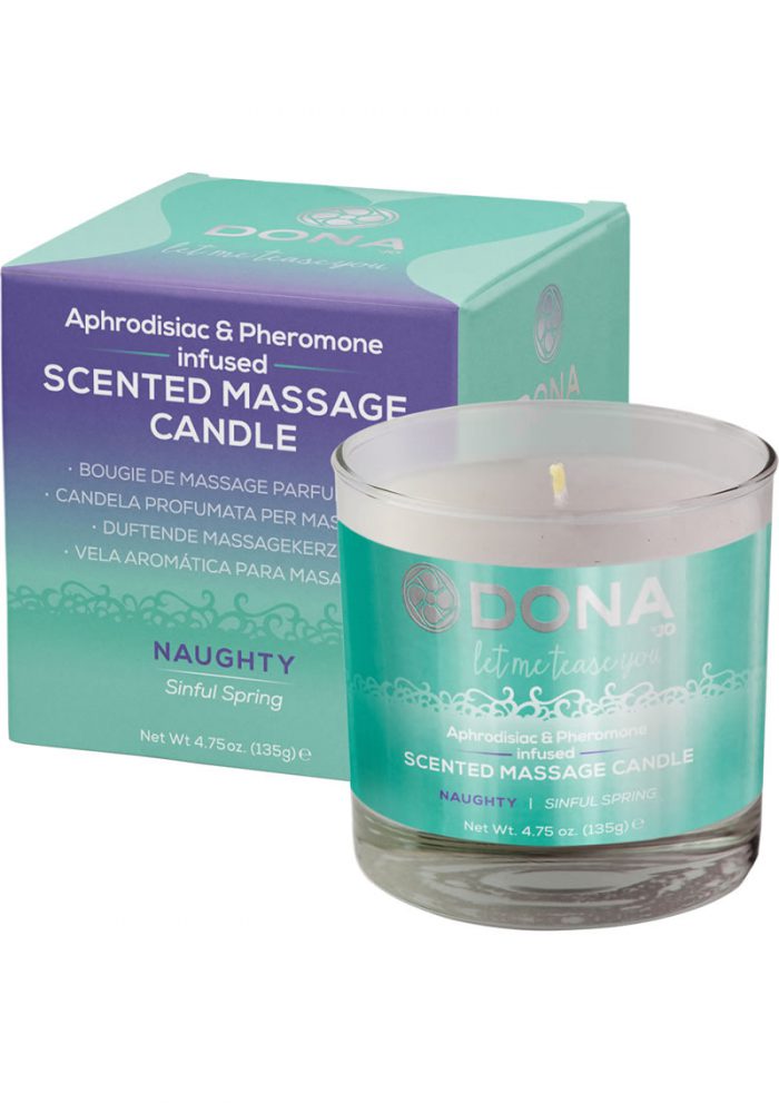 Dona Aphrodisiac and Pheromone Infused Scented Massage Candle Naughty Sinful Spring 4.75 Ounce