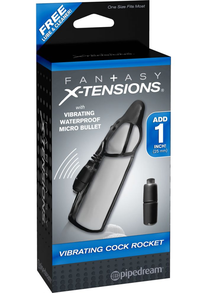 Fantasy Xtensions Vibrating Cock Rocket Extension Waterproof Black 7 Inch
