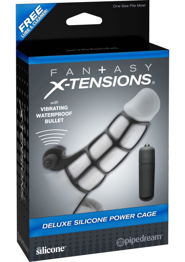 Fantasy Xtensions Silicone Deluxe Power Vibrating Cock Cage Black