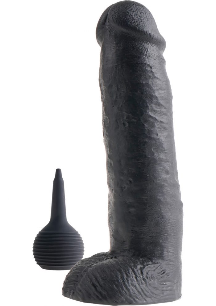 King Cock Squirting Dildo With Balls Dildo Waterproof Black 11 Inches