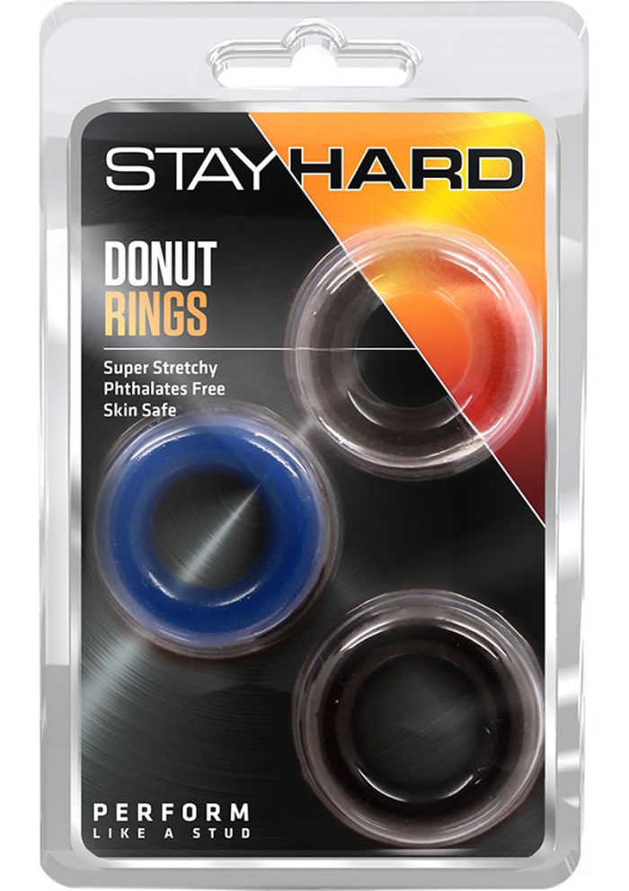 Stay Hard Donut Rings Cockrings Assorted Colors 3 Each Per Pack