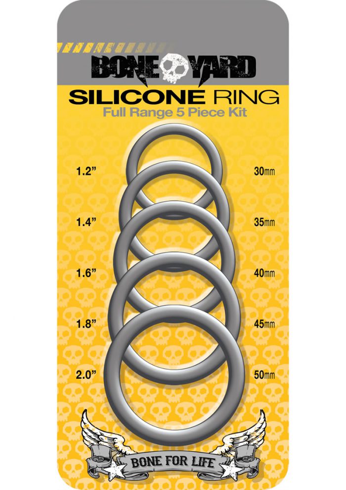 Bone Yard Silicone Ring Cockrings Grey Full Range 5 Piece Kit