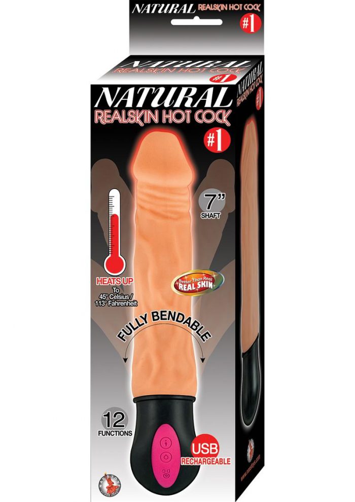 Natural Realskin Hot Cock #1 USB Rechargeable Warming Realistic Vibrator Waterproof Flesh 7 Inch