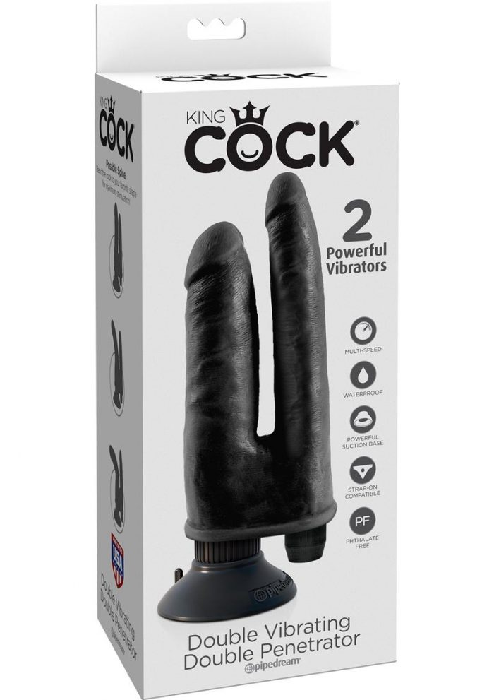 King Cock Double Vibrating Double Penetrator Waterproof Black
