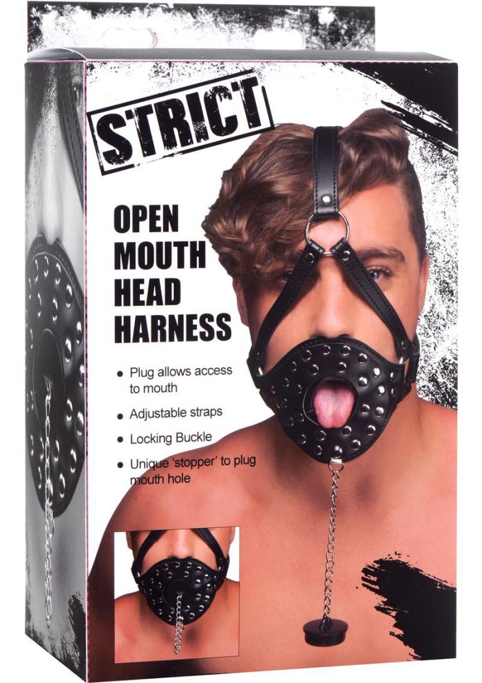 Strict Open Mouth Head Harness Leather and Metal Black