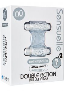 Nu Sensuelle Double Action 7 Function Silicone Rechargeable Bullet Ring Waterproof Clear