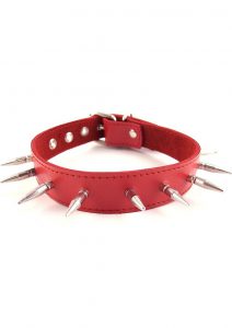 Rouge Adjustable Spiked Collar Leather Red