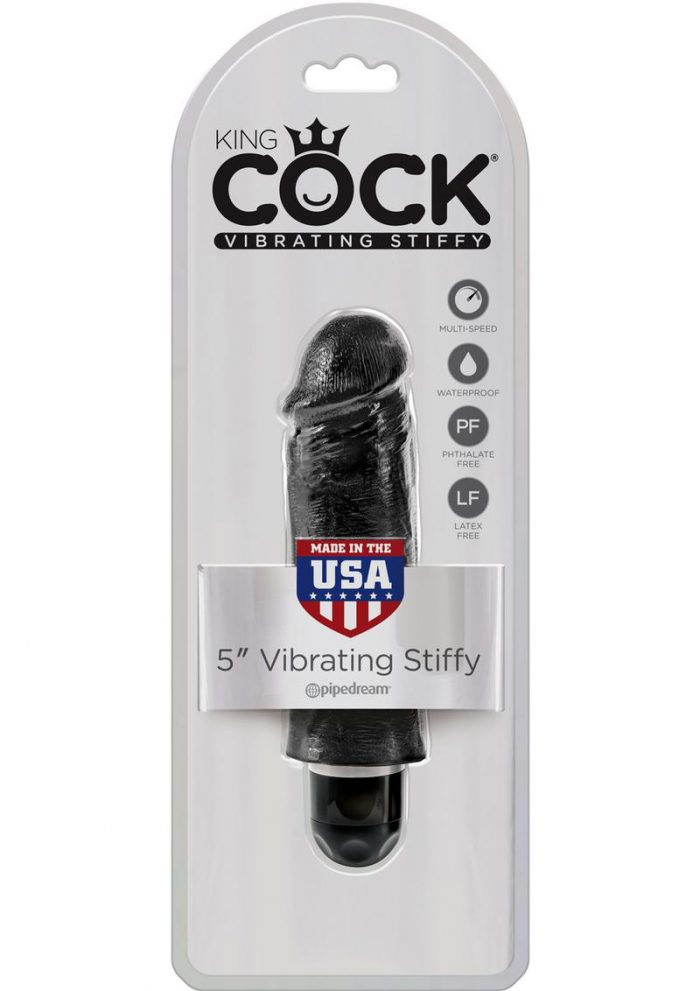 King Cock Vibrating Stiffy Realistic Dildo Waterproof Black 5 Inch