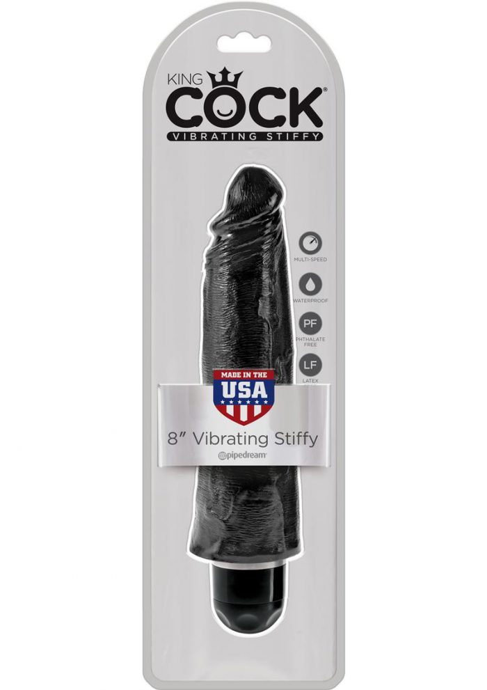 King Cock Vibrating Stiffy Realistic Dildo Waterproof Black 8 Inch
