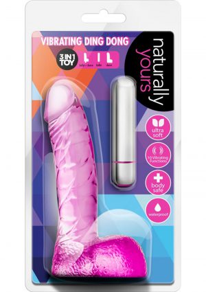 Naturally Yours Vibrating Ding Dong Jelly Dildo With Balls Waterproof Pink 6.5 Inch