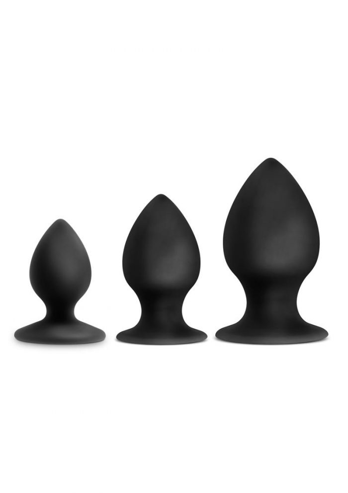 Luxe Rump Rimmer Trainer Kit Silicone Butt Plugs Black 3 Sizes