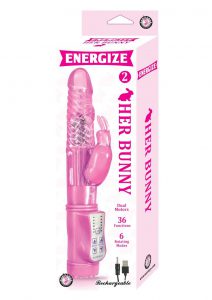 Energize Her Bunny 2 Vibe Waterproof Pink 9 Inch