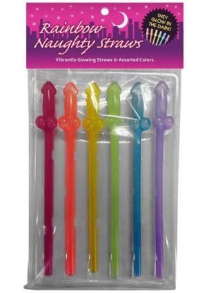 Rainbow Naughty Straws Glow In The Dark Penis Shape Assorted Colors 6 Each Per Pack
