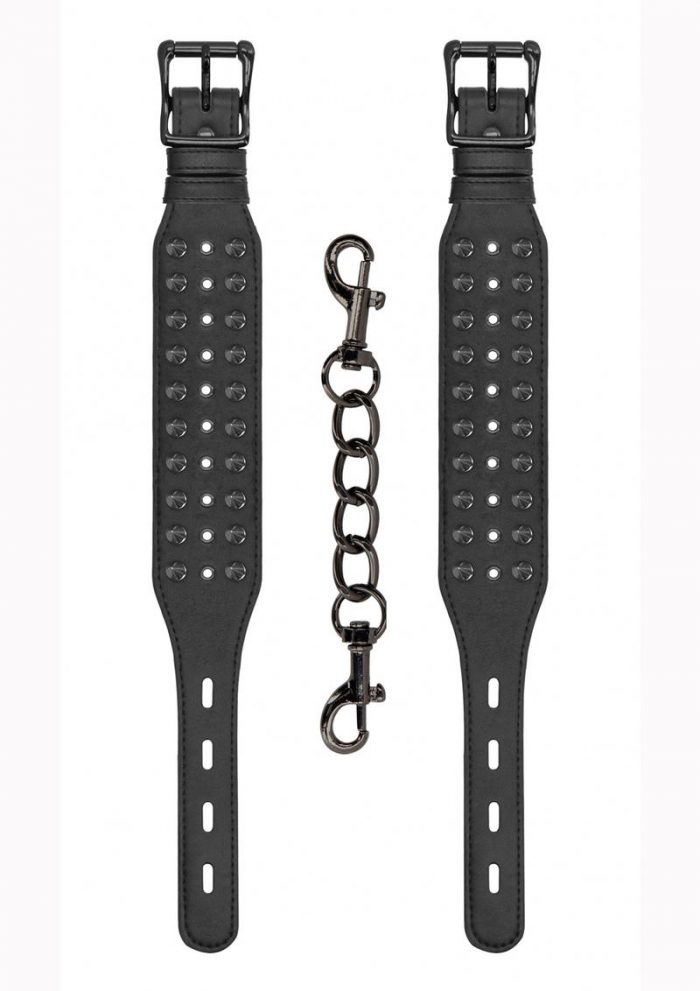 Ouch! Skulls And Bones Spiked Ankle Cuffs Leather Black
