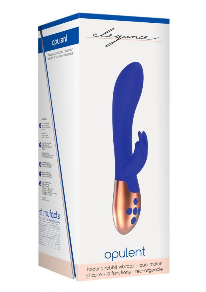 Elegance Opulent Dual Motor Silicone Magnetic USB Rechargeable Heating Rabbit Vibrator Blue 7.99 Inch