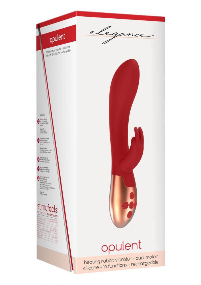 Elegance Opulent Dual Motor Silicone Magnetic USB Rechargeable Heating Rabbit Vibrator Red 7.99 Inch