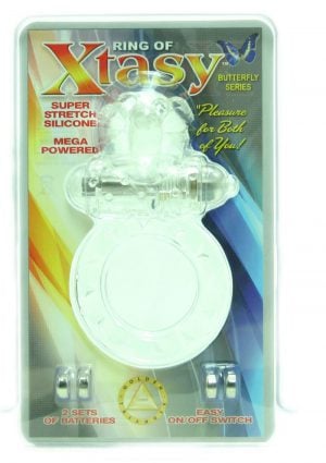 Ring Of Xtasy Butterfly Series Vibrating Silicone Cock Ring Clear