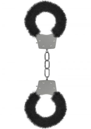 Ouch! Pleasure Furry Handcuffs Black And Silver