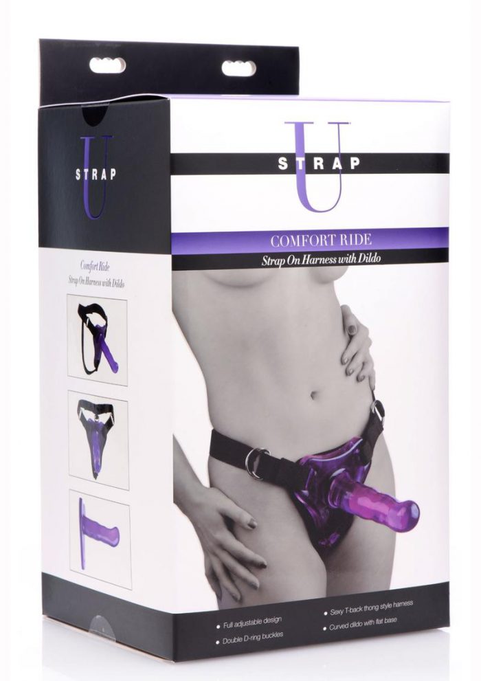 Strap U Comfort Ride Strap On Harness With Dildo Purple 7 Inches