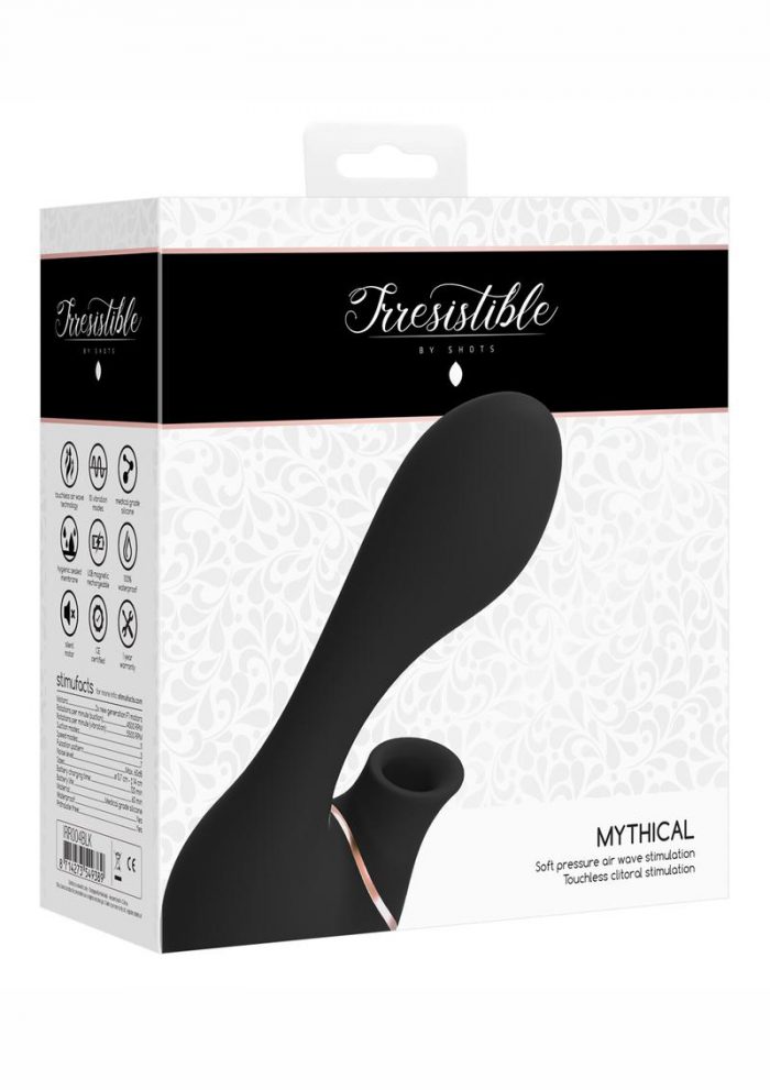 Irresistible Mythical Soft Pressure Air Wave Touchless Clitoral Stimulation Silicone USB Magnetic Charge Dual Vibe Waterproof Black