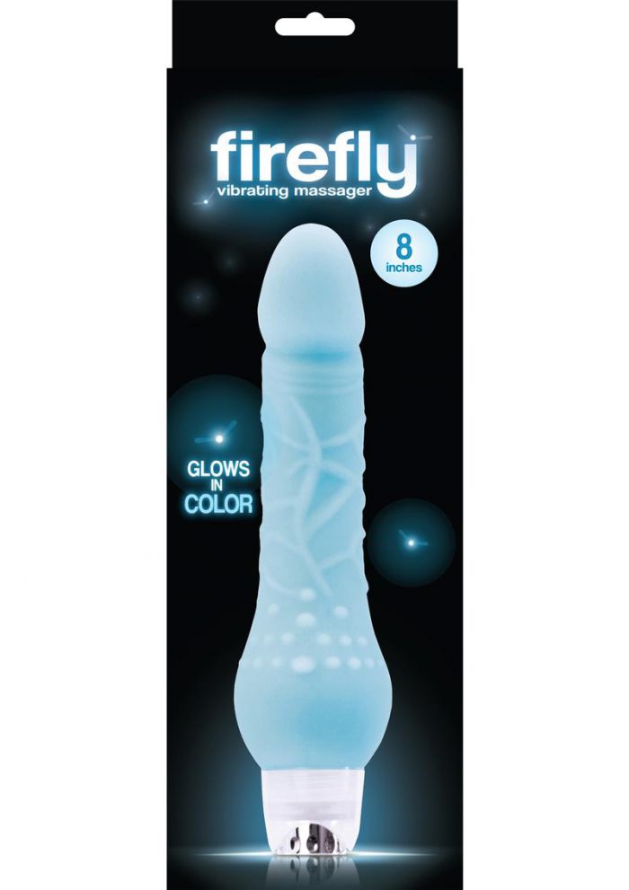 Firefly Vibrating Massager Glow In The Dark Silicone Vibe Waterproof Blue 8 Inch