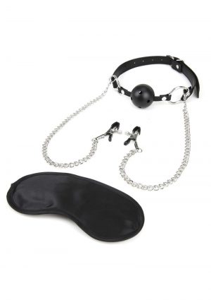 Lux Fetish Breathable Ball Gag W/nipple Clamps Adjustable
