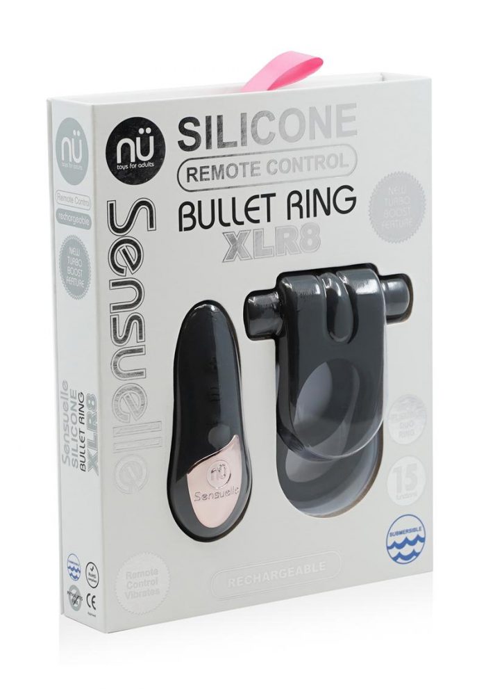 Sensuelle Silicone Bullet Ring Remote Control Rechargeable Cockring Black