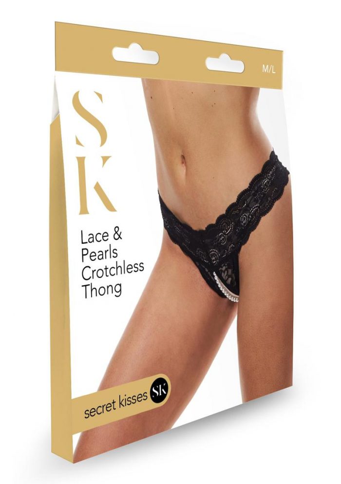 Sk Lace and Pearls Crotchless Thong M/l
