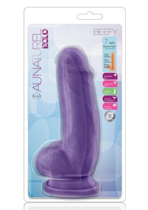 Au Naturel Bold Beefy Dildo With Suction Cup 7in - Purple