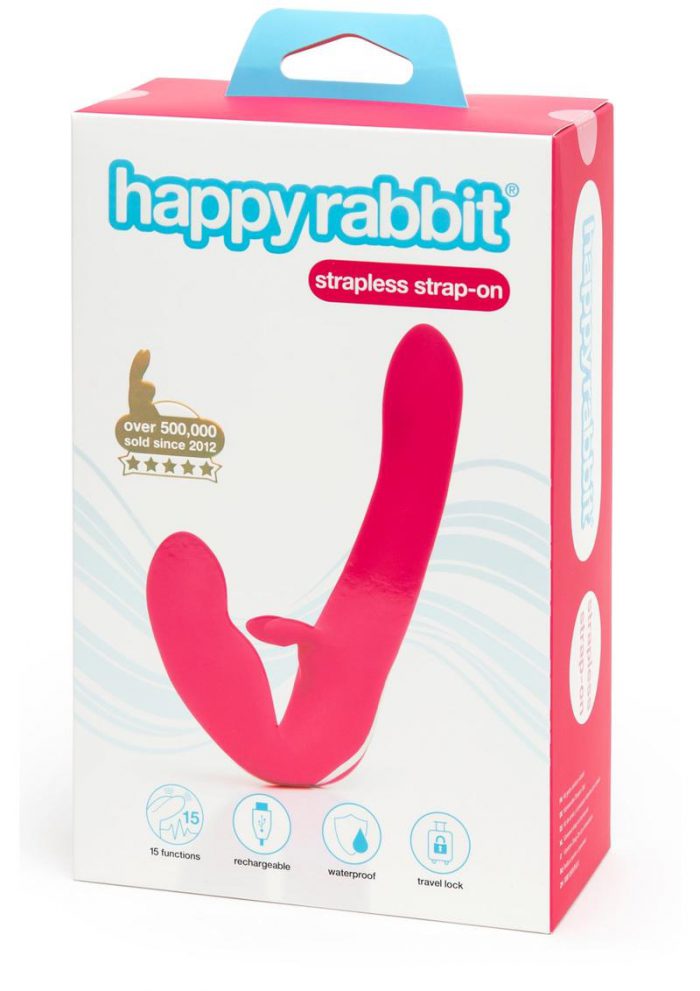 Happy Rabbit Strapless Strap-on Vibrator Silicone Rechargeable Waterproof Multi Function Pink