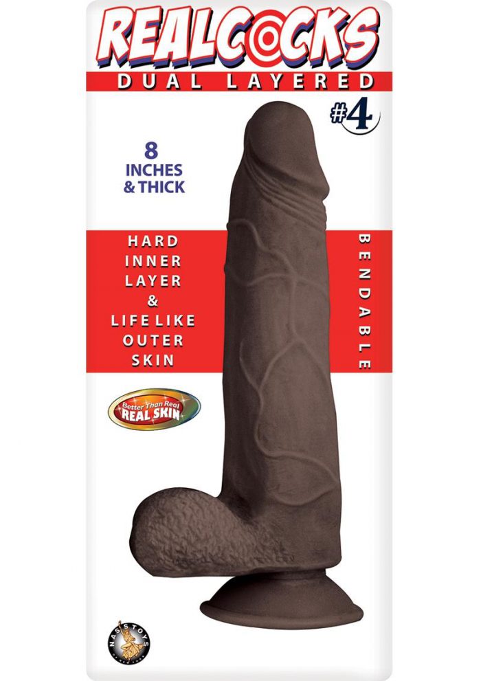 Realcocks Dual Layered 04  Bendable Realistic Dong Waterproof 8 Inches  Dark Brown