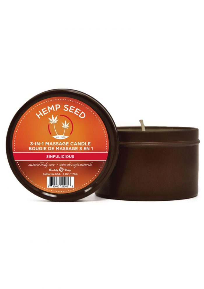 Earthly Body Hemp Seed 3 In 1 Massage Candle - Sinfulicious 6oz
