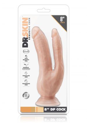 Dr. Skin Dual Penetrating Dildo With Suction Cup 8in - Vanilla