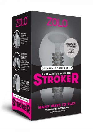Zolo Squeezable and Textured Mini Double Bubble Male Masturbator Non Vibrating Grey