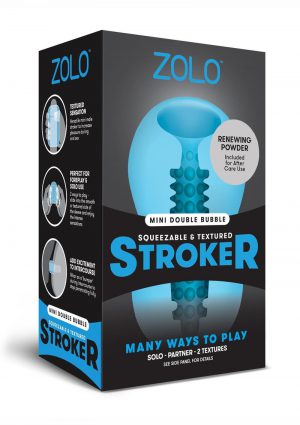 Zolo Squeezable and Textured Mini Double Bubble Male Masturbator Non Vibrating Blue