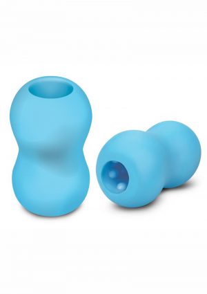 Zolo Squeezable and Textured Mini Double Bubble Male Masturbator Non Vibrating Blue