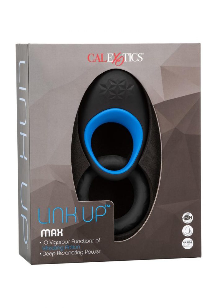 Link Up Max Silicone Cockring And Support Ring USB Rechargeable Black/Blue