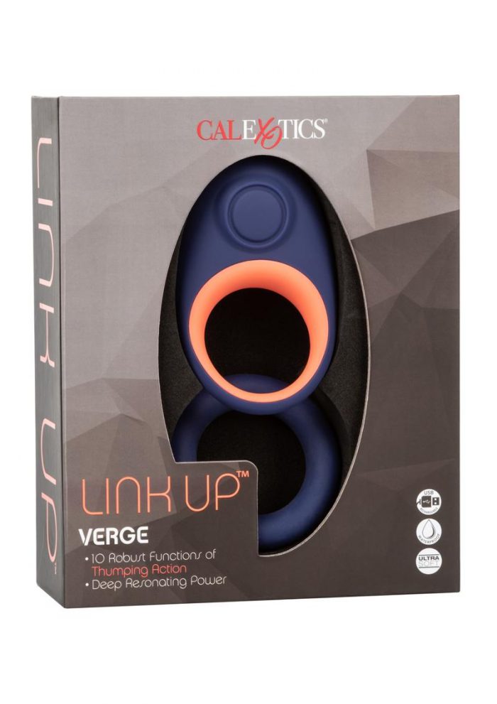 Link Up Verge Silicone Thumping Cockring And Support Ring USB Rechargeable Blue/Pink