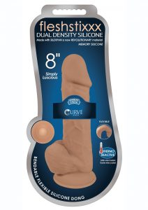 FlexhStixxx Dual Density Silicone Bendable Dong With Balls 8 in - Caramel
