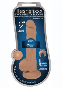 FlexhStixxx Dual Density Silicone Bendable Dong With Balls 9 in - Caramel