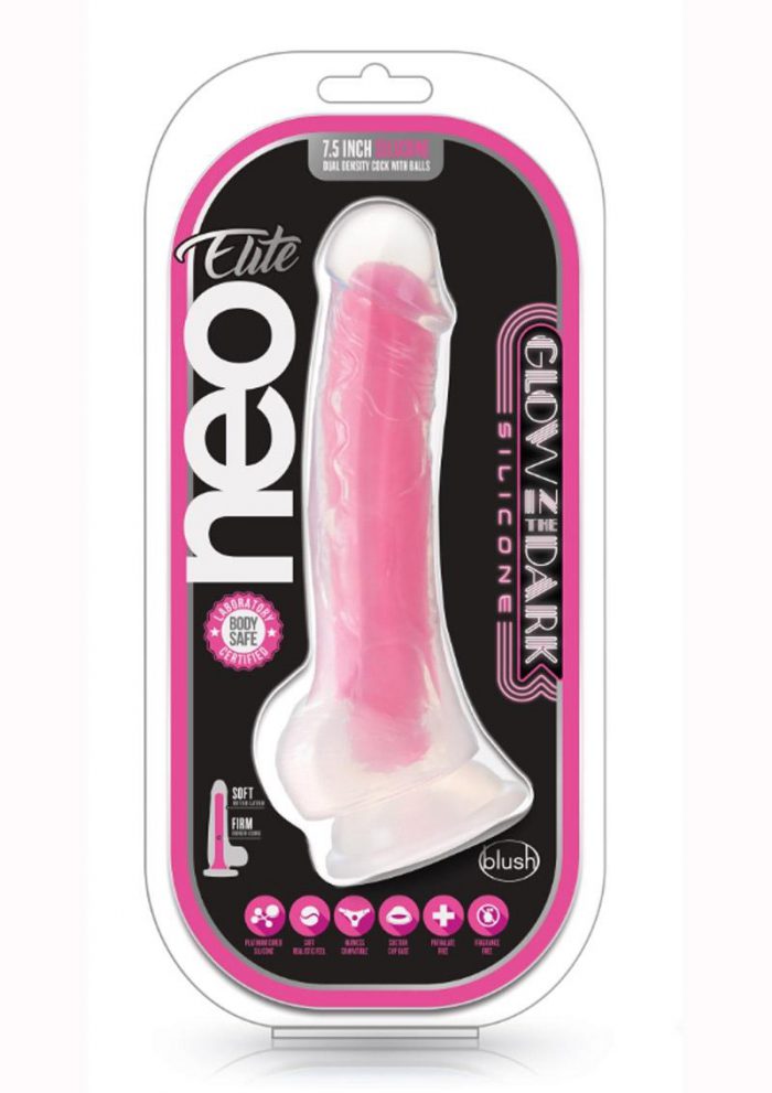 Neo Elite Gitd Dd Cock W/balls 7.5 Pnk