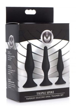 Master Series Triple Spire Tapered Silicone Anal Trainer Set - Black **Special Order**