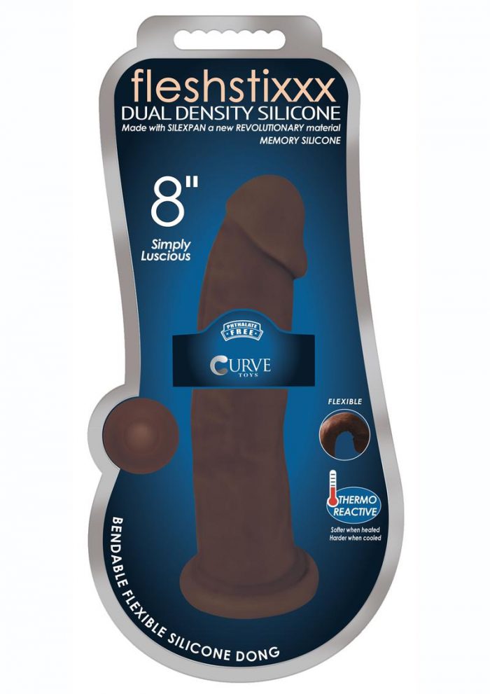 FleshStixxx Dual Density Silicone Bendable Dildo 8in - Chocolate